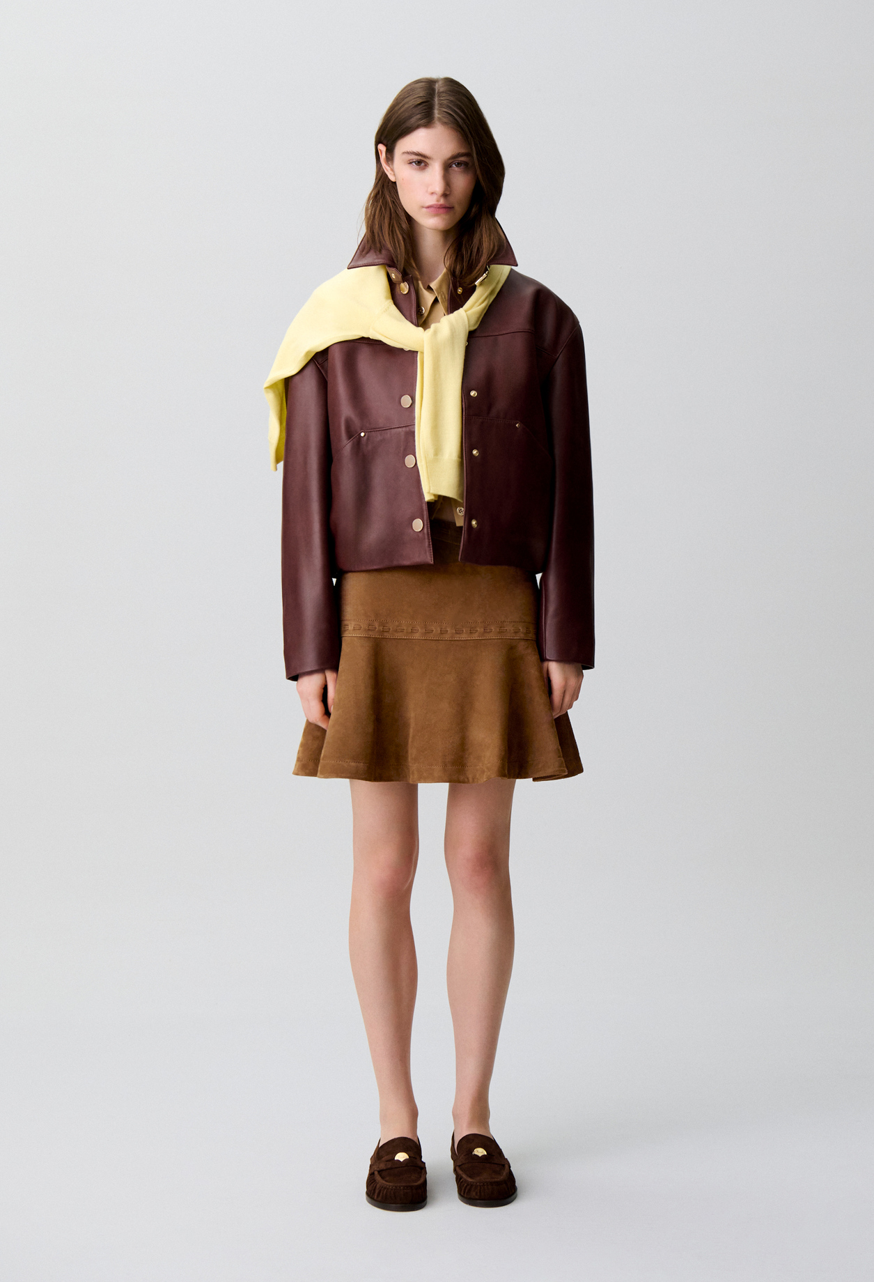 Claudie - Jupe courte en daim - Marron - Taille 42 - Pour Femme