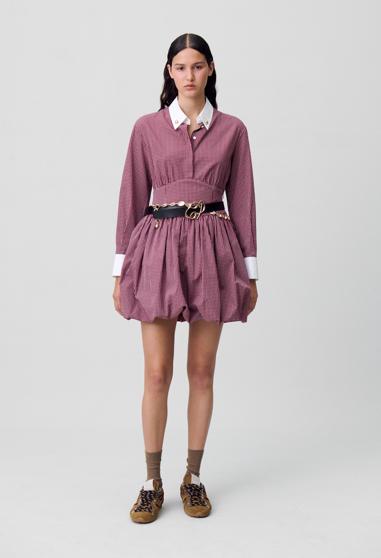 Claudie - Robe courte carreaux - Print Bordeaux - Taille 34 - Pour Femme