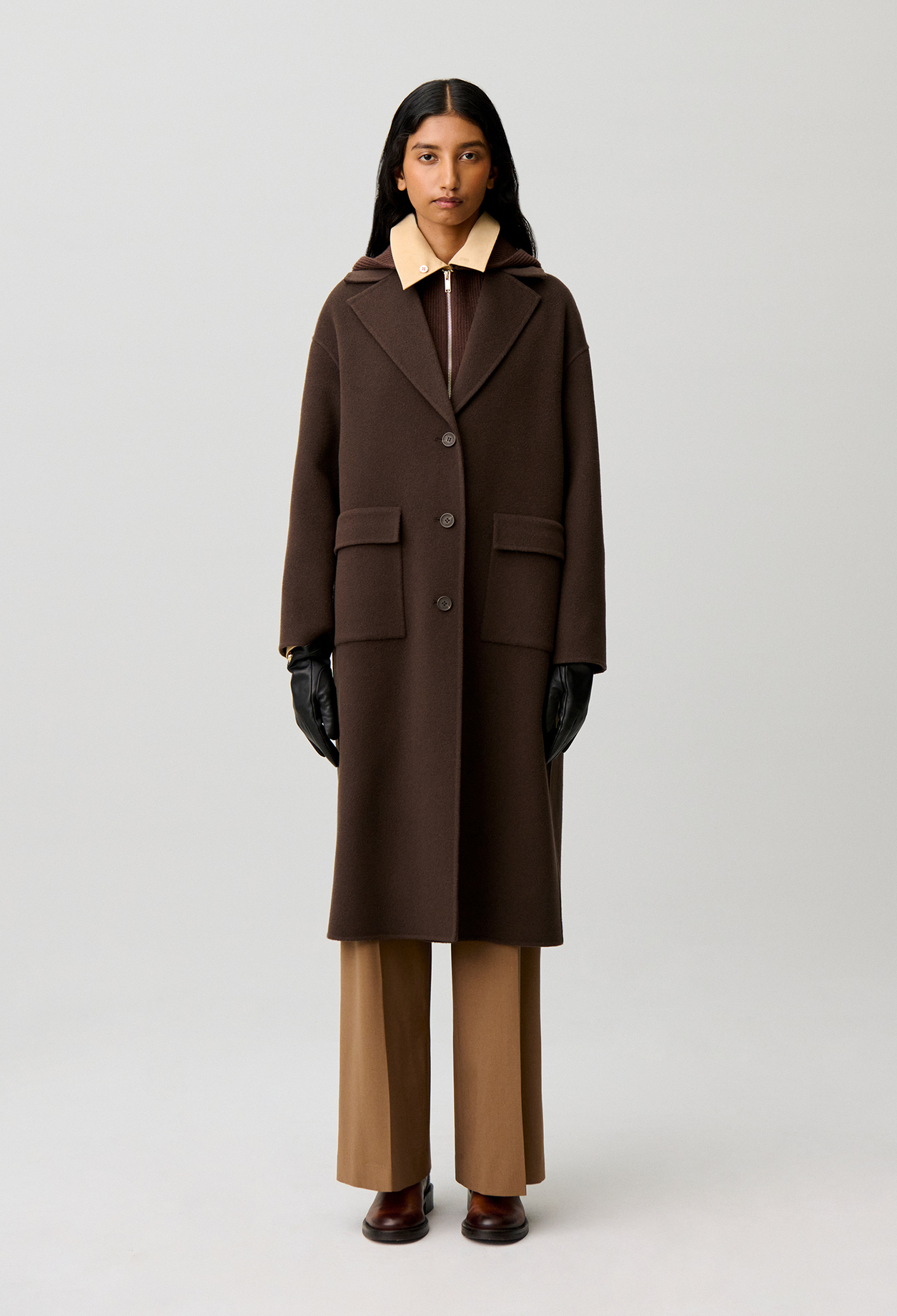 Manteau long laine col tailleur