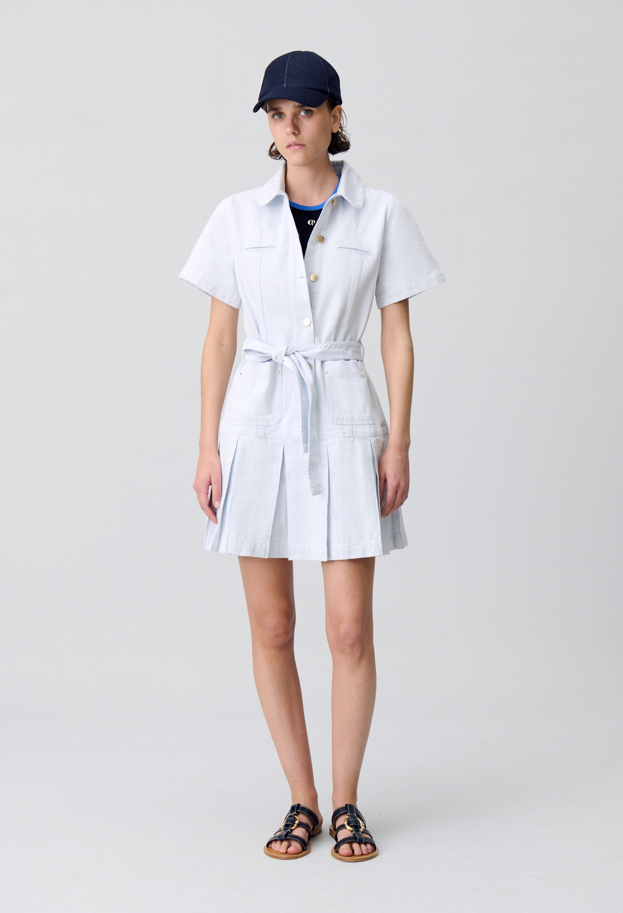 Robe courte denim à plis - Claudie Pierlot - Modalova