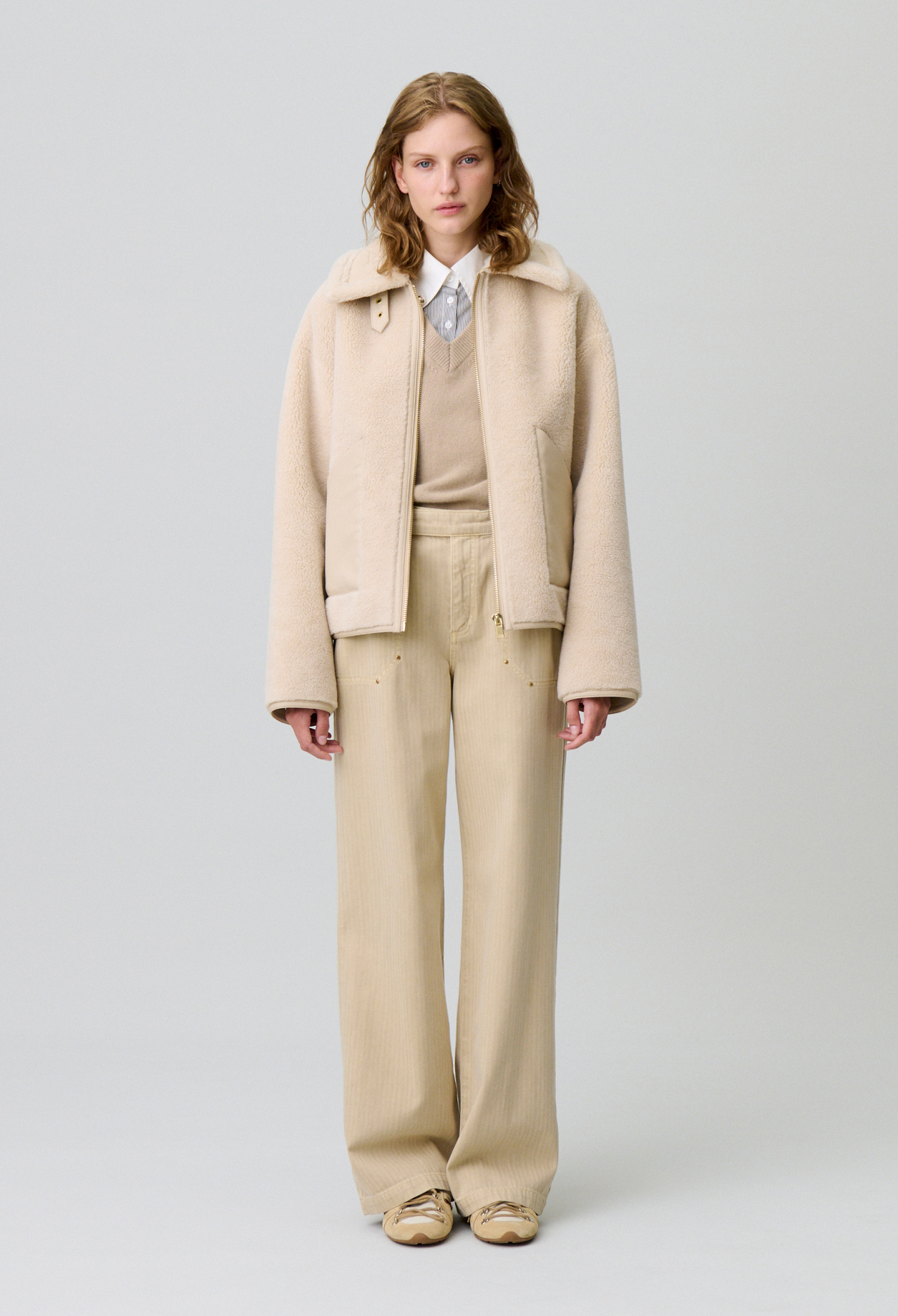 Manteau effet peau lainée - Femme - Beige - Claudie Pierlot