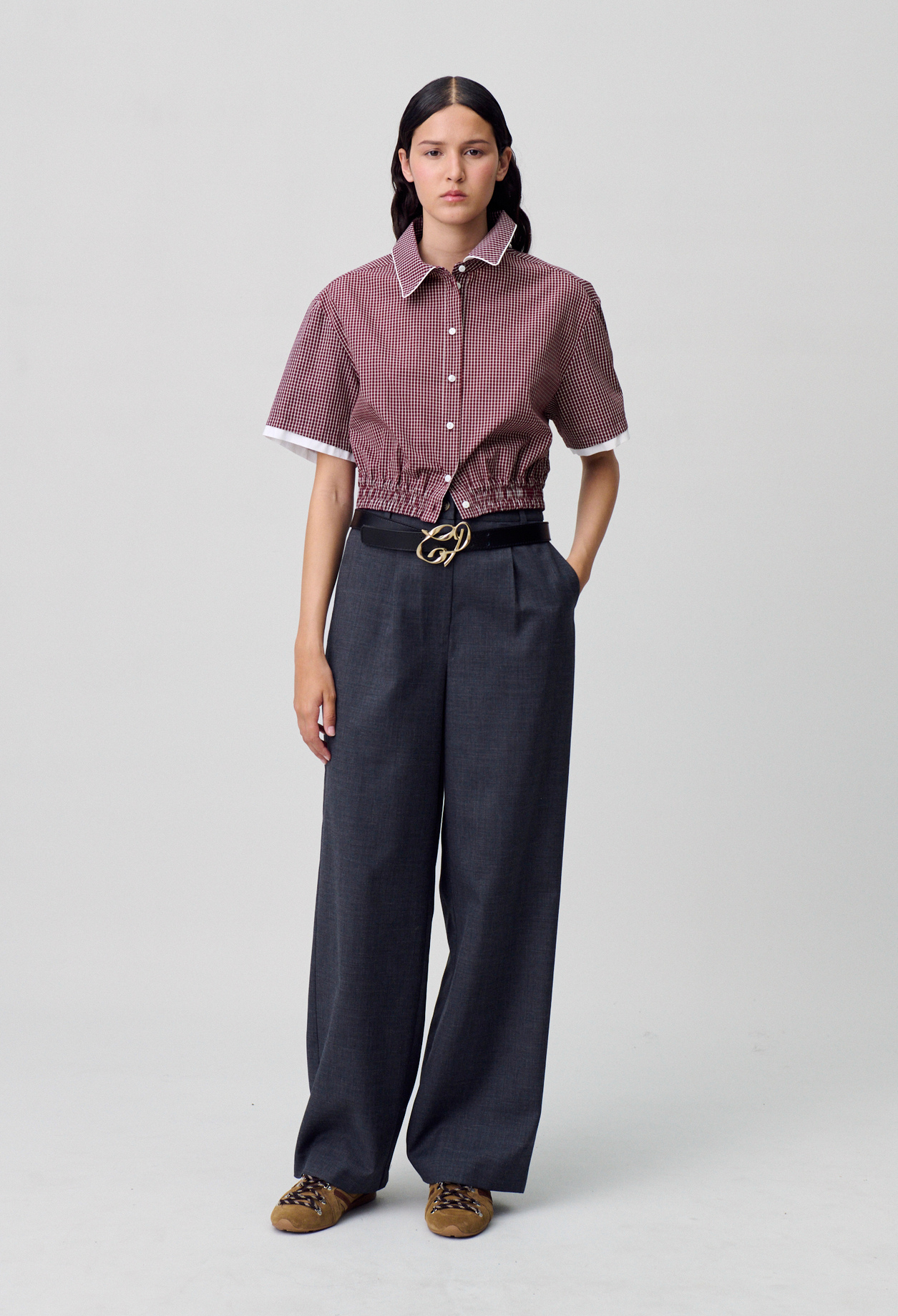Chemise courte carreaux - Femme - Print Bordeaux - Taille 34 - Claudie Pierlot