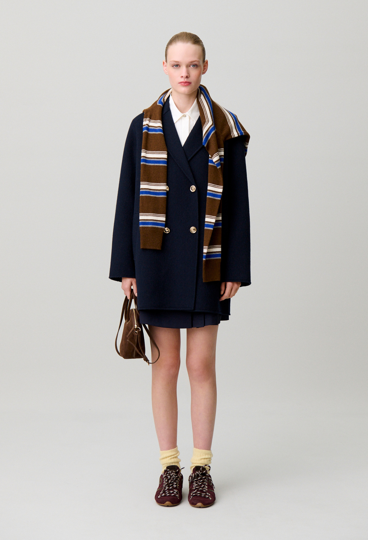 Claudie - Manteau laine col tailleur - Marine - Taille 34 - Pour Femme