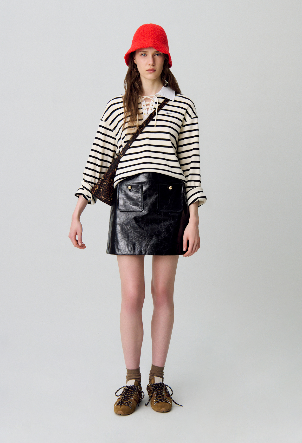 Jupe cuir vernis craquelé - Femme - Noir - Taille 38 - Claudie Pierlot