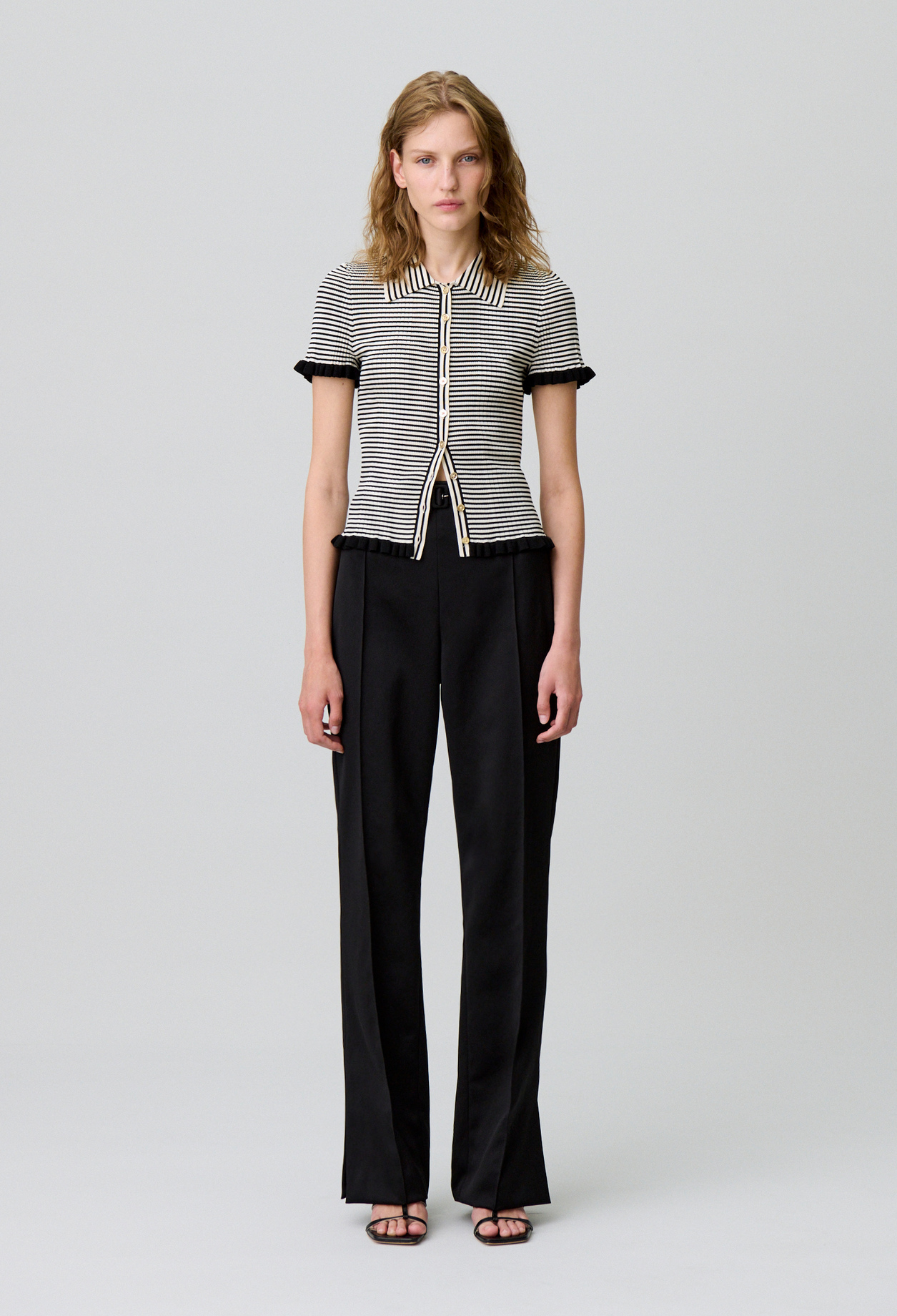 Top polo rayures boutonné - Femme - Ecru - Taille M - Claudie Pierlot