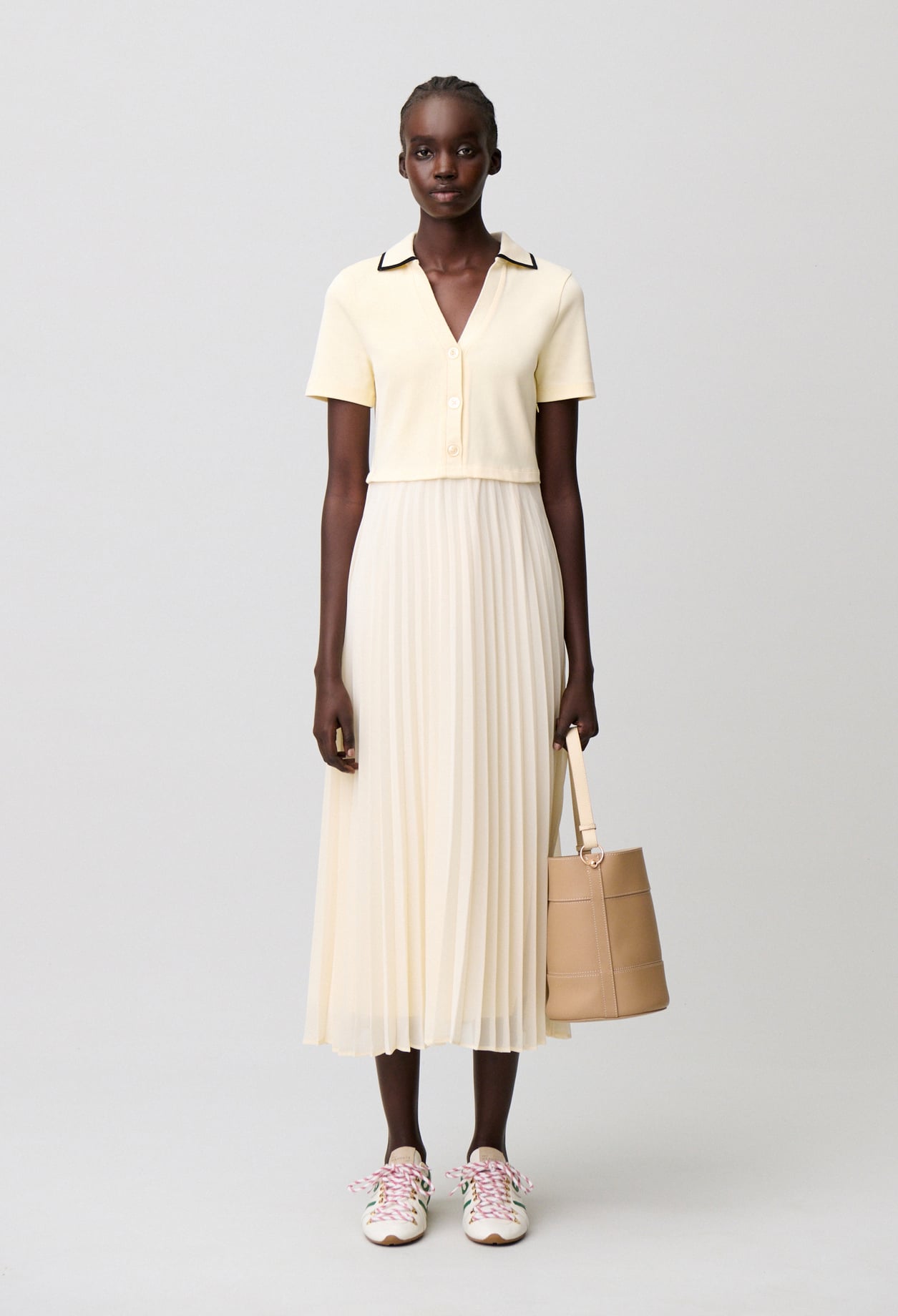 Robe bi-matières trompe-l'œil - Femme - Vanille - Taille 0 - Claudie Pierlot