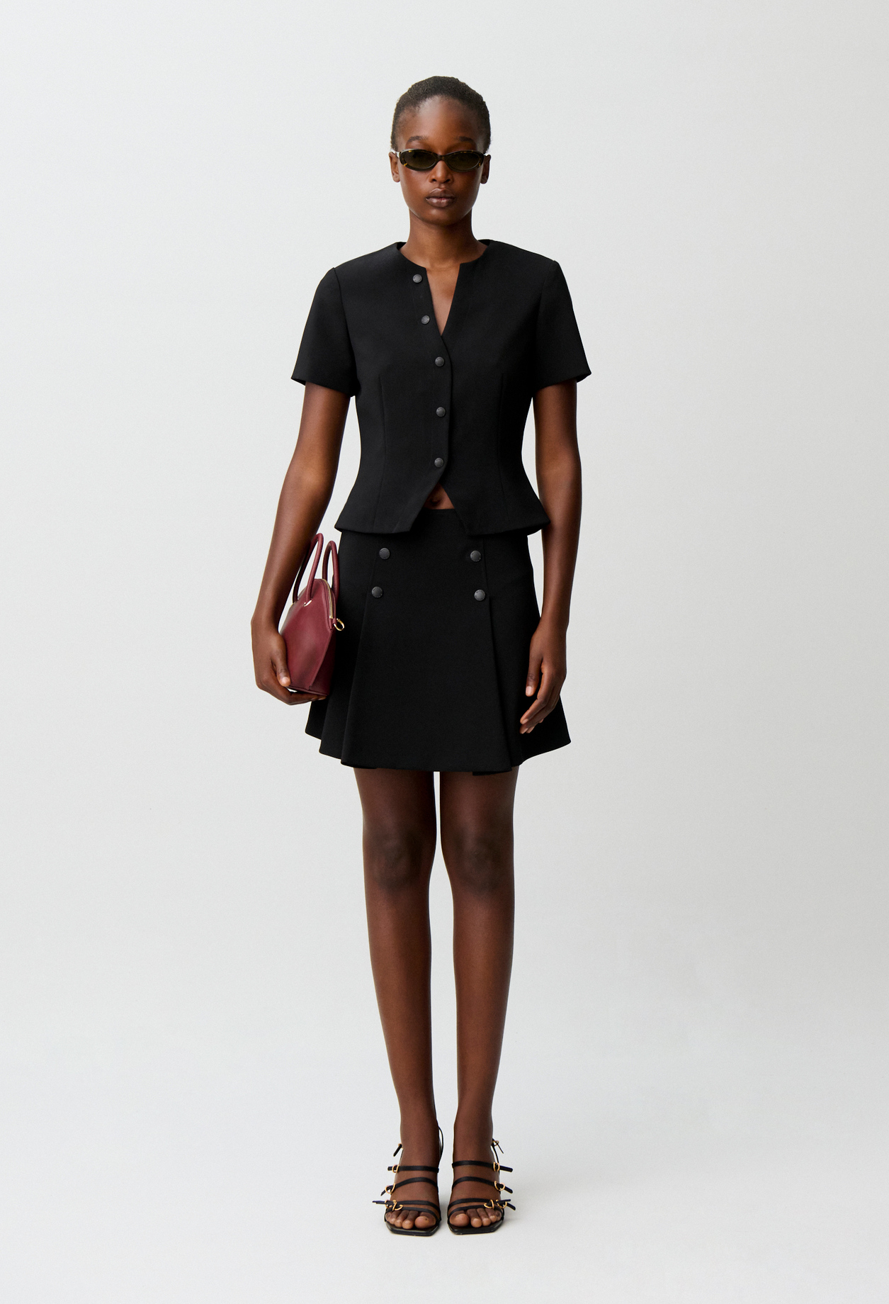 Claudie - Top cintré col V boutonné - Noir - Taille 40 - Pour Femme