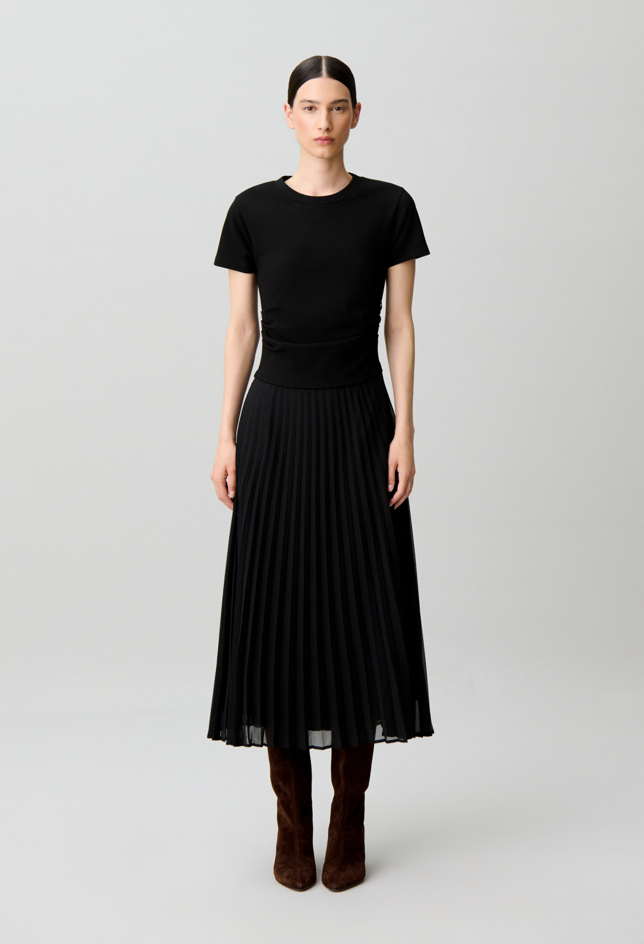 Claudie - Robe droite bi-matière plissée - Noir - Taille 4 - Pour Femme