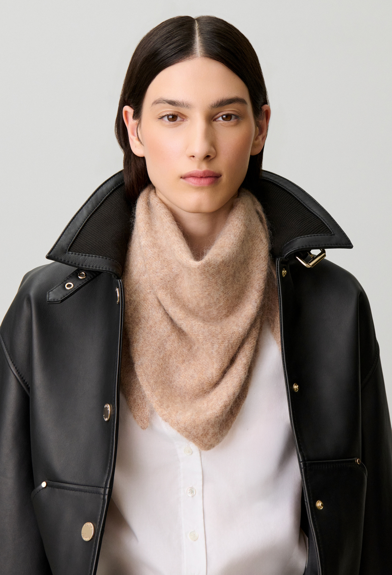 Claudie - Foulard triangle maille poilue - Camel - Taille Unique - Pour Femme