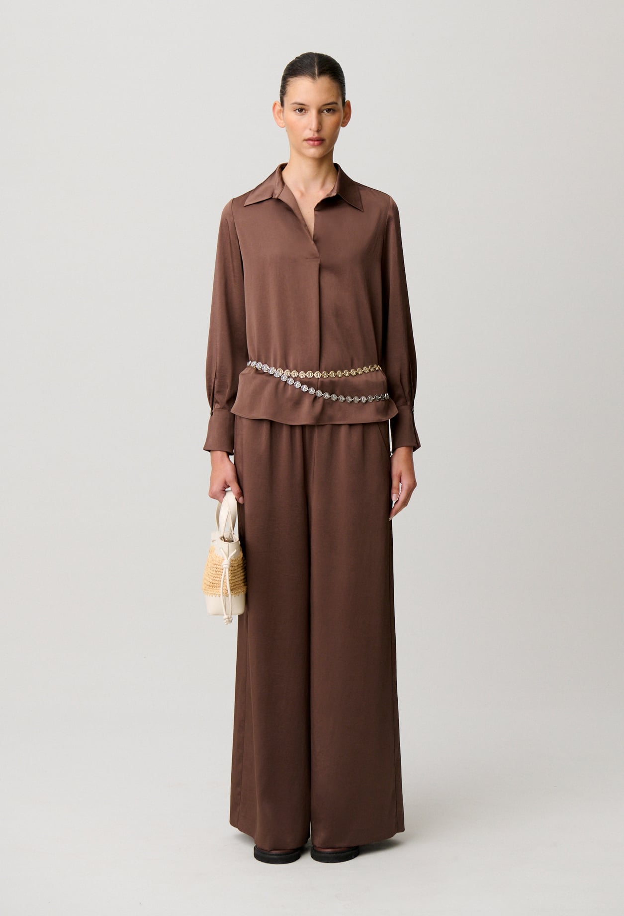 Blouse fluide col - Femme - Marron Glace - Taille 38 - Claudie Pierlot