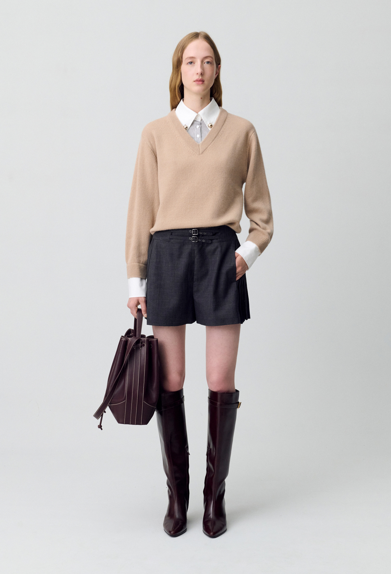 Pull col V - Femme - Beige - Taille 3 - Claudie Pierlot