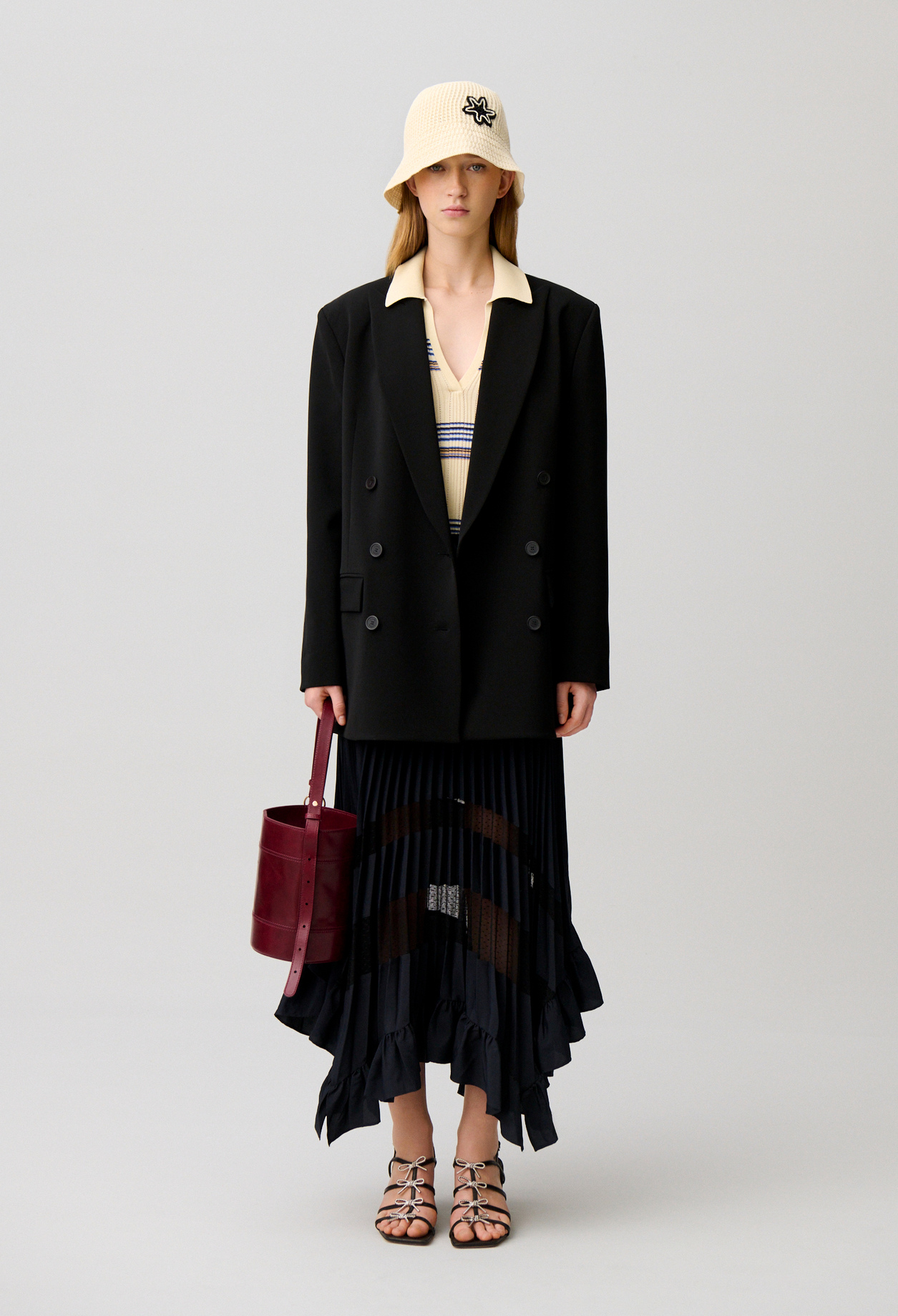 Jupe midi plissée et asymétrique - Femme - Marine - Taille 38 - Claudie Pierlot