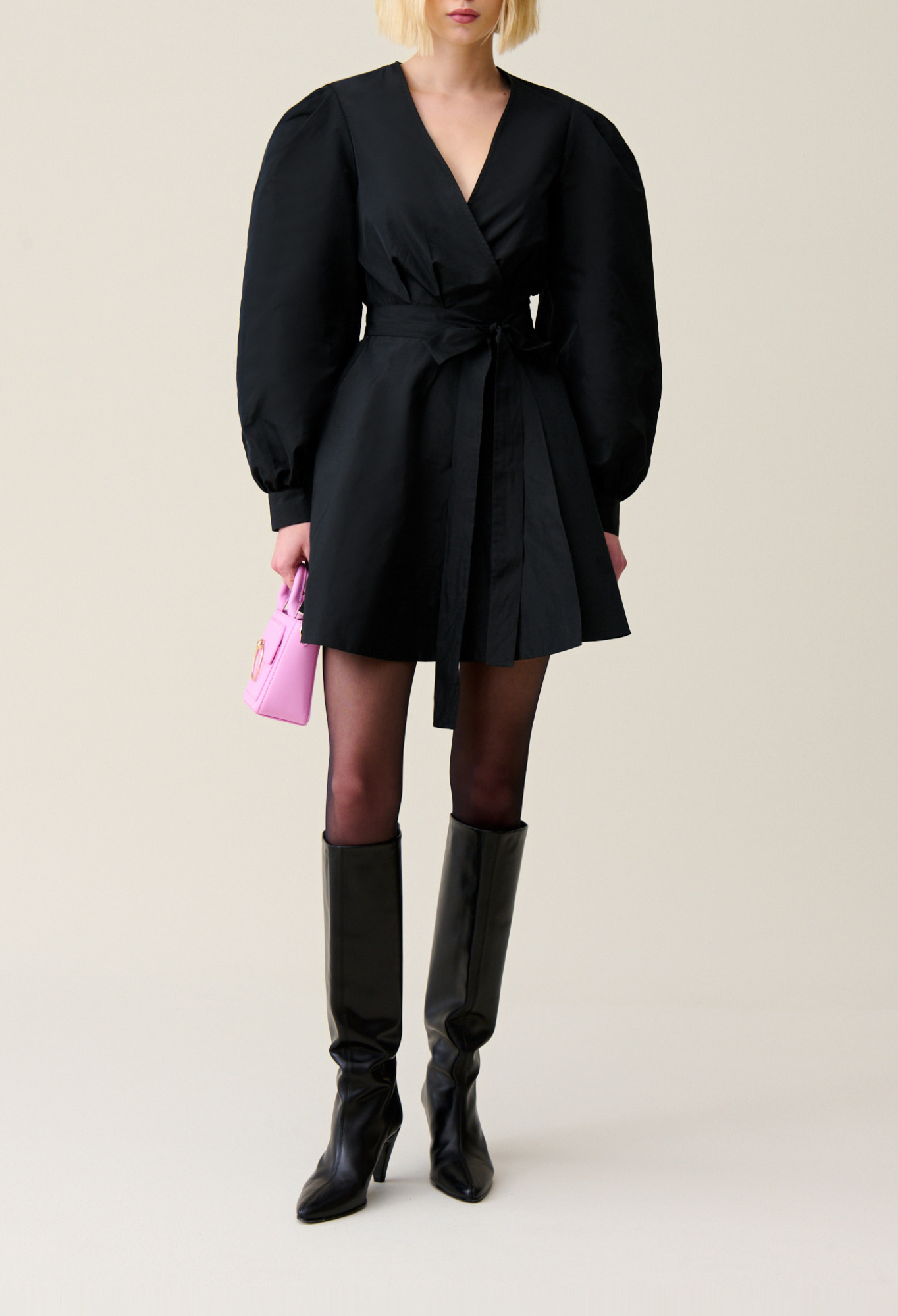 Claudie - Robe courte manches ballons noire - Noir - Taille 34 - Pour Femme