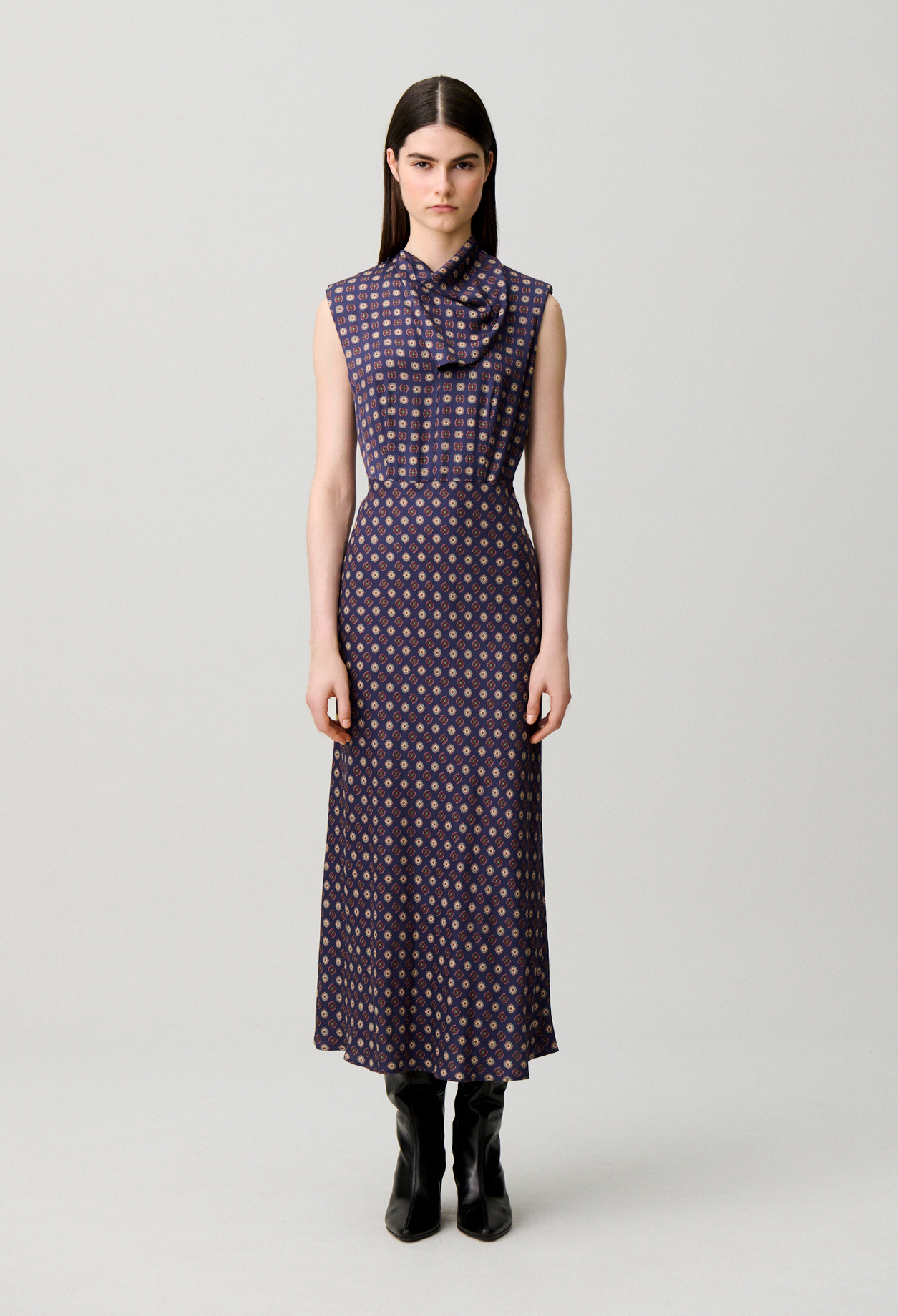 Claudie - Robe fluide col foulard - Print Marine - Taille 40 - Pour Femme