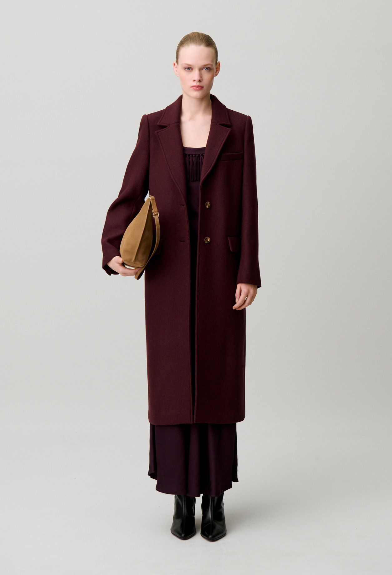 Manteau long laine mélangée