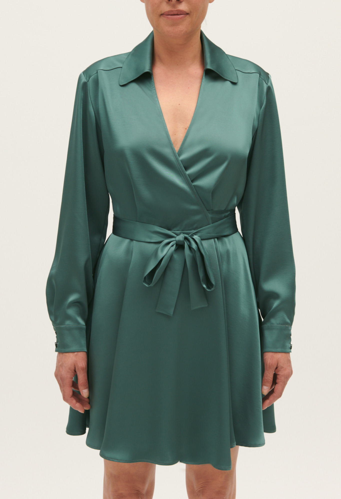 Claudie - Robe courte portefeuille vert - Vert - Taille 40 - Pour Femme
